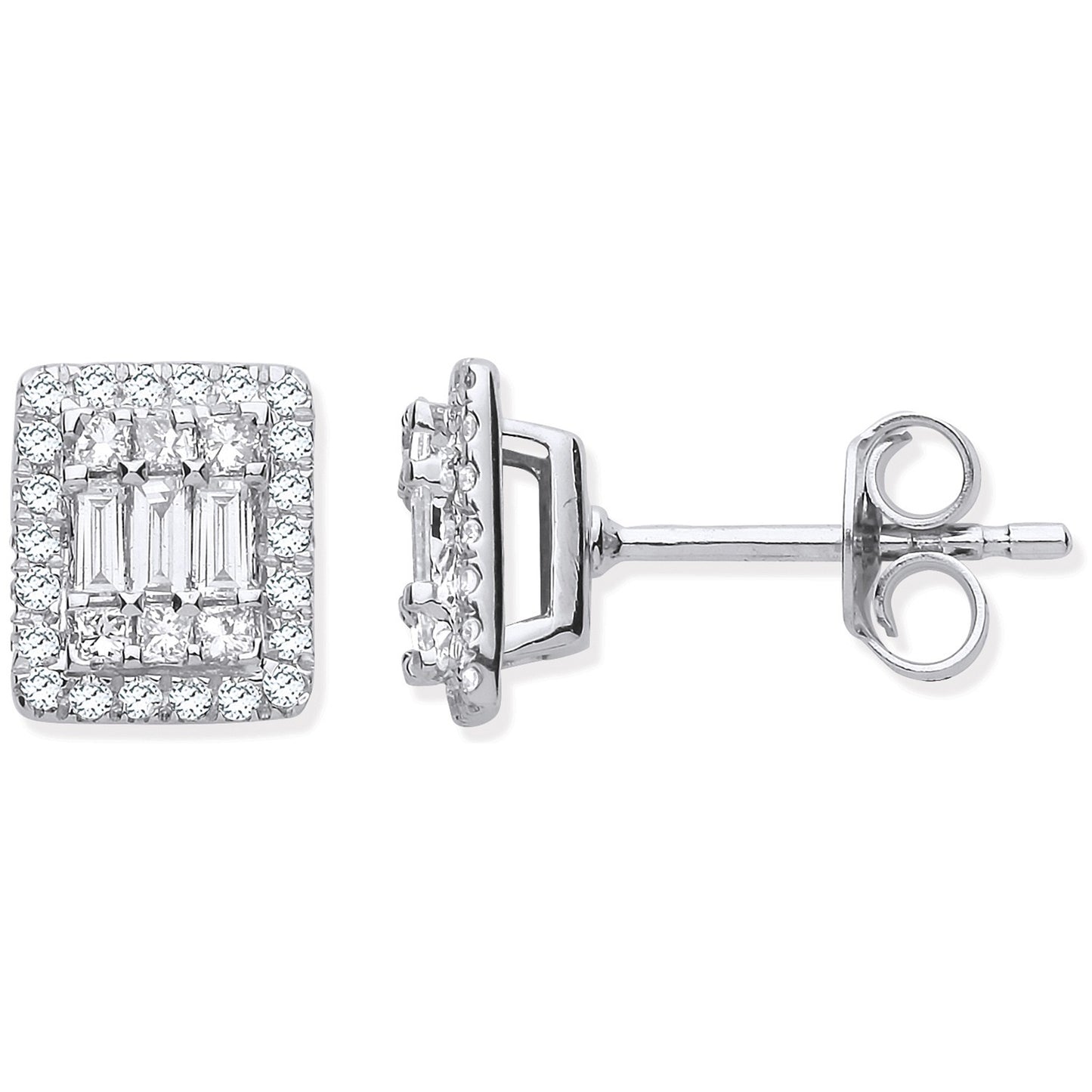18ct White Gold Rectangular Studs Set with Diamonds