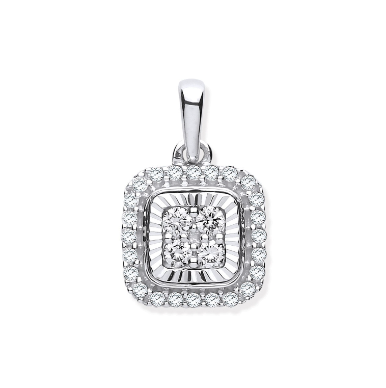 White Gold D/C Bezel Square Diamond Pendant