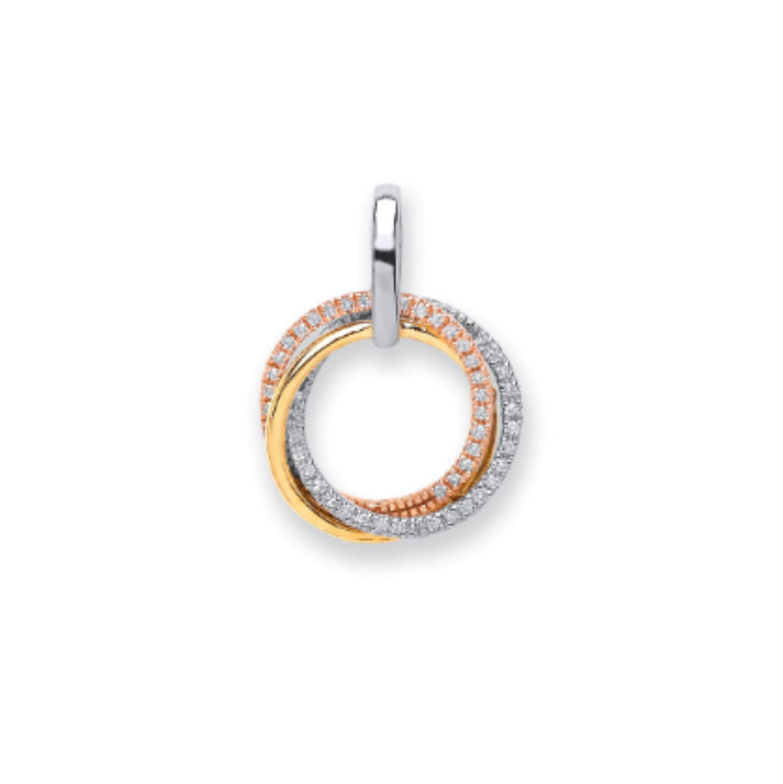 Three Colour Gold Diamond Circle Pendant
