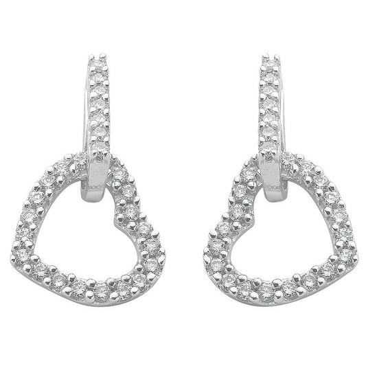 White Gold Diamond Heart Drop Earrings