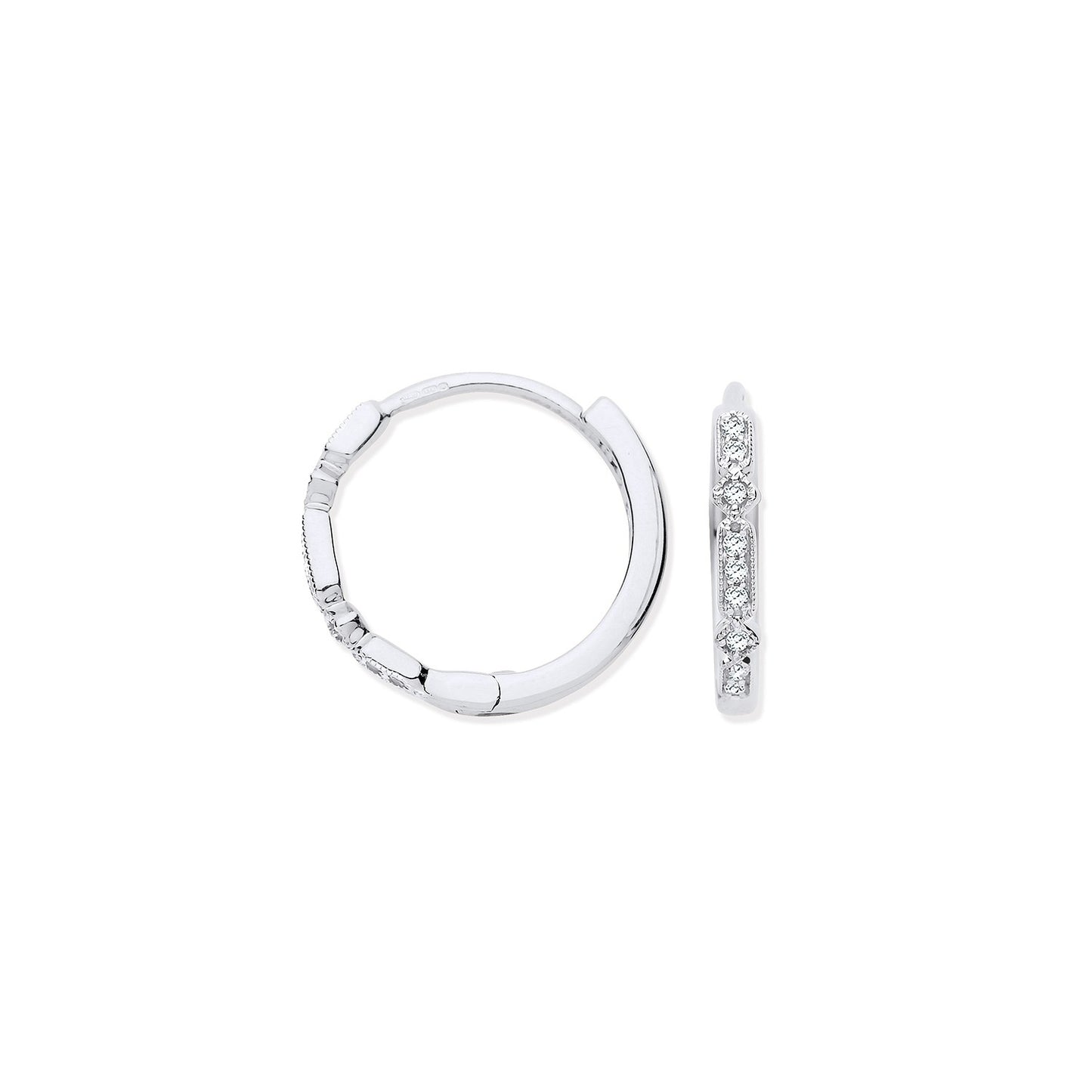 9ct White Gold Round Diamond Hoops