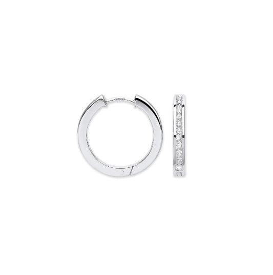 9ct White Gold Diamond Hoop Earrings