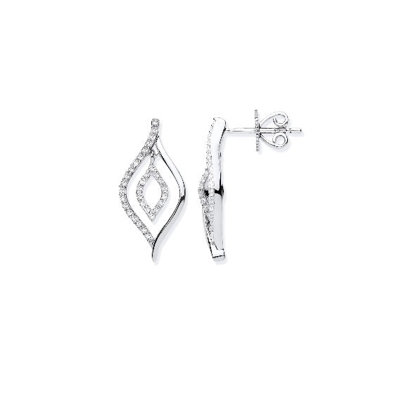 9ct White Gold Diamond Drop Earrings