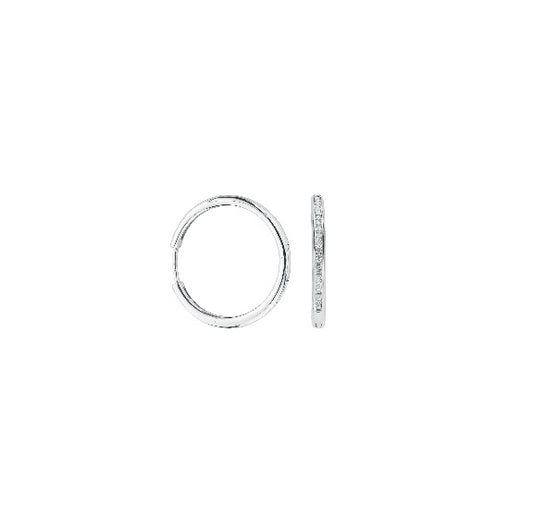 9ct White Gold Diamond Hoop Earrings