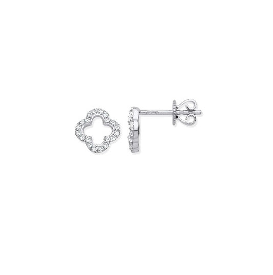 9ct White Gold Four-Leaf clover Diamond Studs