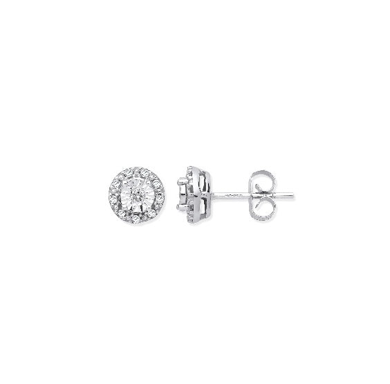 9ct White Gold Diamond Stud Earrings