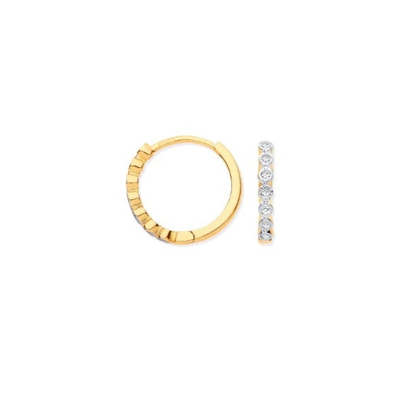 9ct Gold Round Diamond Hoops