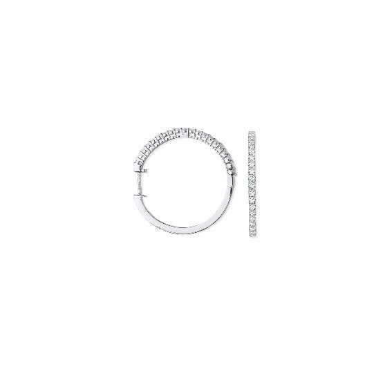 18ct White Gold Claw Set Diamond Hinged Hoop Earrings