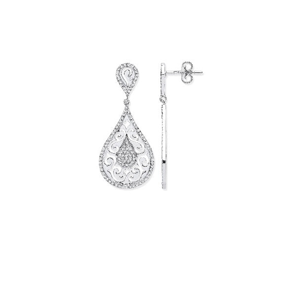 9ct White Gold Diamond Drop Earrings