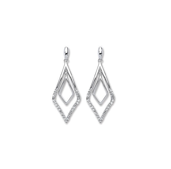 9ct White Gold Diamond Drop Earrings