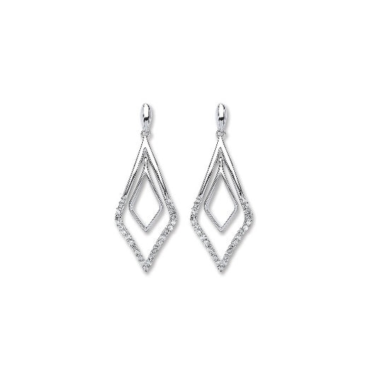 9ct White Gold Diamond Drop Earrings