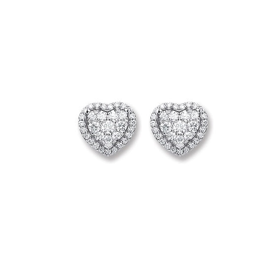 18ct White Gold Diamond Heart Stud Earrings