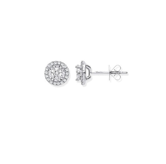 9ct White Gold Circles Stud Diamond Earrings