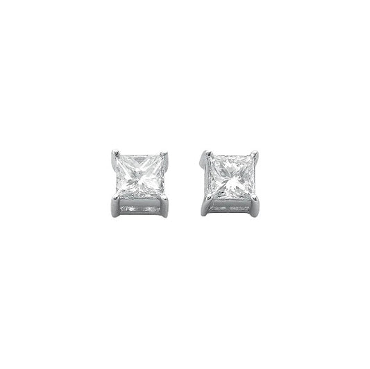 18ct White Gold Claw Set Princess Cut Diamond Stud Earrings