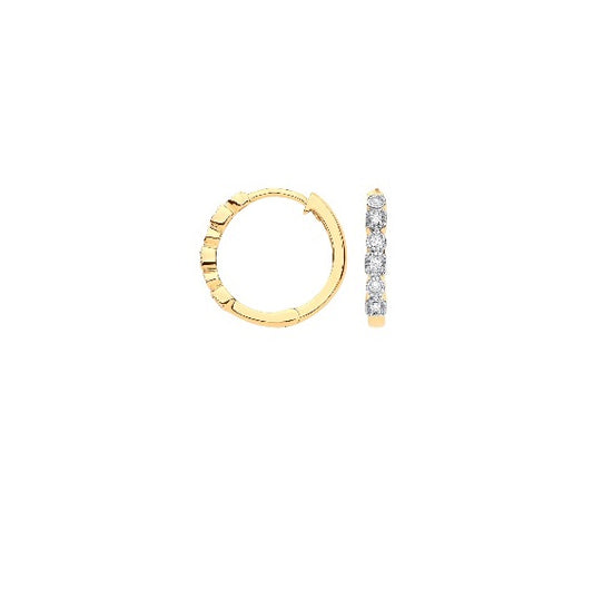 9ct Gold Round Diamond Hoops