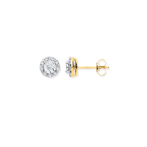 9ct Yellow Gold Diamond Stud Earrings