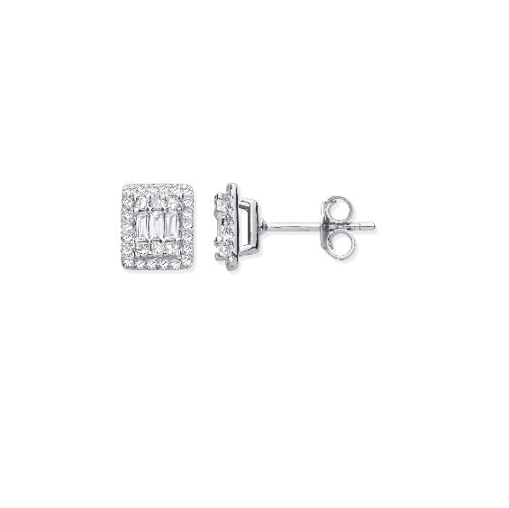 18ct White Gold Rectangular Studs Set with Diamonds