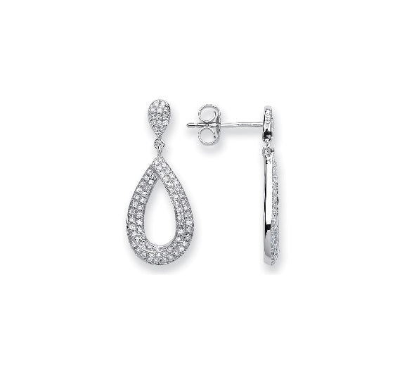 9ct White Gold Diamond Drop Earrings