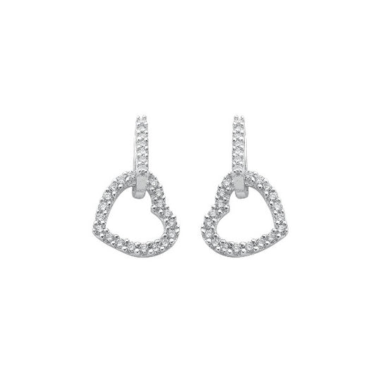 White Gold Diamond Heart Drop Earrings