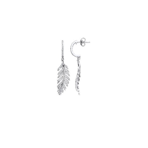 9ct White Gold Feather Drop Diamond Earrings