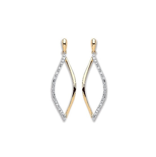 9ct Yellow Gold Diamond Drop Earrings