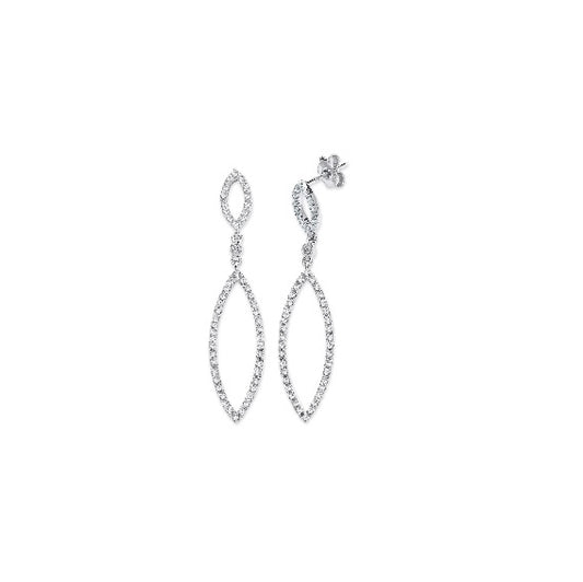 9ct White Gold Diamond Drop Earrings