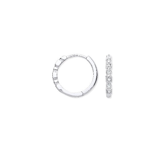 9ct White Gold Round Diamond Hoops