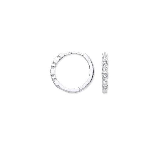 9ct White Gold Round Diamond Hoops