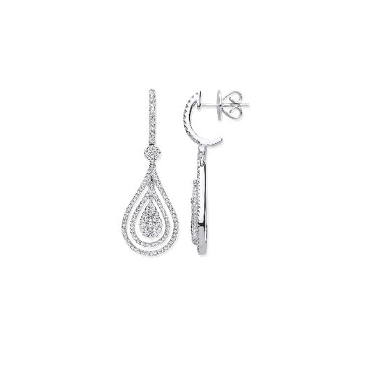 18ct White Gold Grain Set Drop Earrings