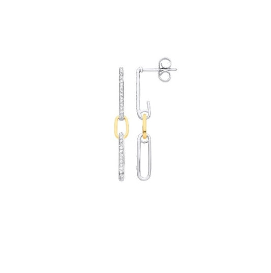 9ct Gold Link Drop Diamond Earrings