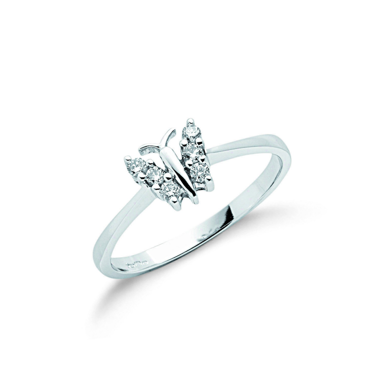 9ct White Gold Diamond Butterfly Ring