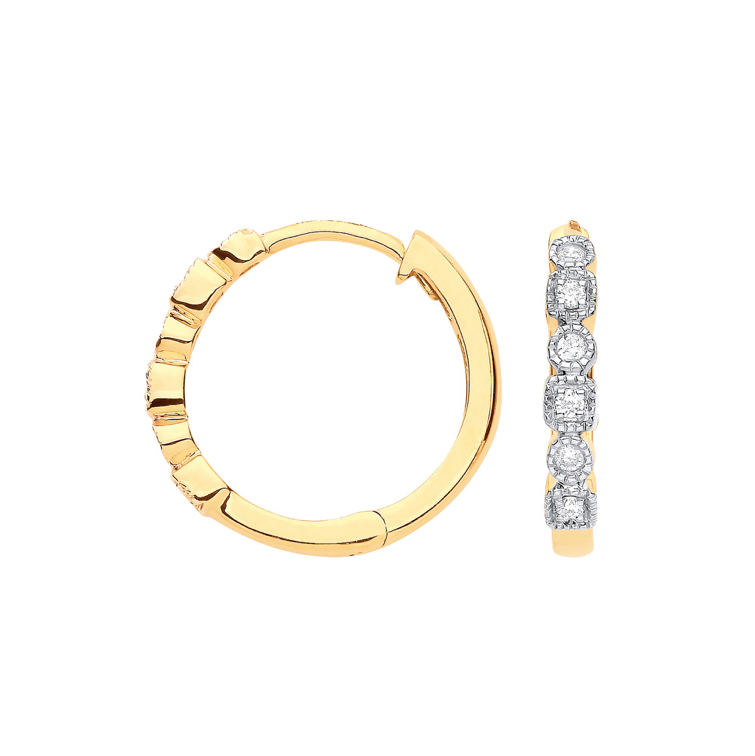 9ct Gold Round Diamond Hoops