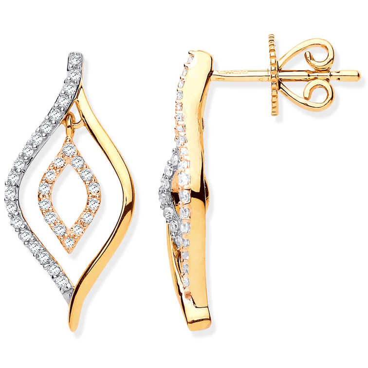 9ct Gold Diamond Drop Earrings