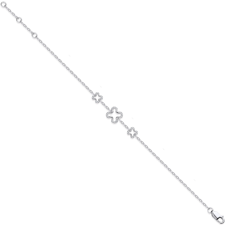 9ct White Gold Four Leaf Clover Diamond Bracelet