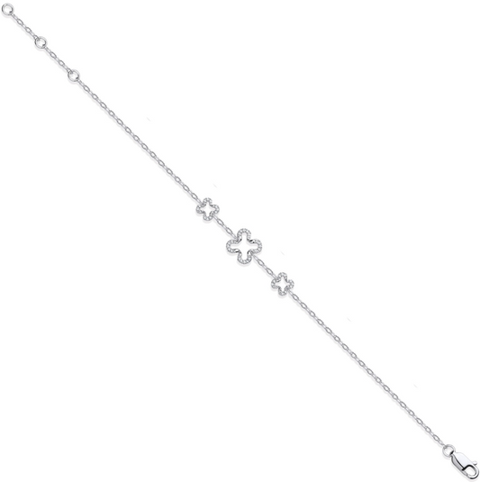 9ct White Gold Four Leaf Clover Diamond Bracelet