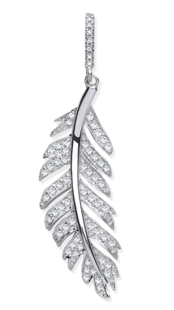 White Gold Feather Shape Diamond Pendant