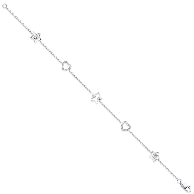 White Gold Hearts & Stars Diamond Bracelet