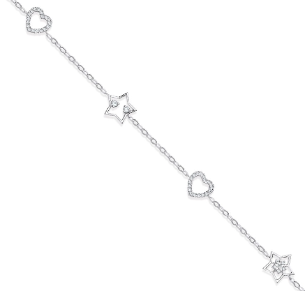 White Gold Hearts & Stars Diamond Bracelet