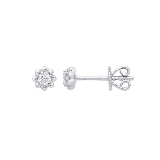 9ct White Gold Diamond Stud Earring