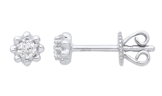 9ct White Gold Diamond Stud Earring