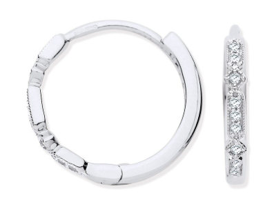 9ct White Gold Round Diamond Hoops