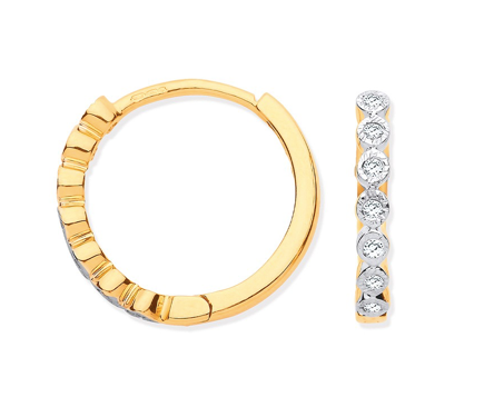 9ct Gold Round Diamond Hoops