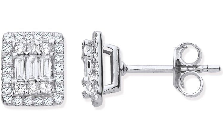 18ct White Gold Rectangular Studs Set with Diamonds