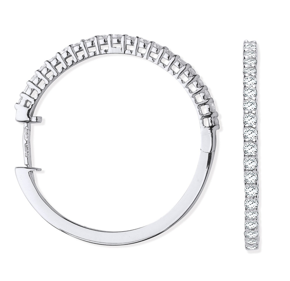 18ct White Gold Claw Set Diamond Hinged Hoop Earrings