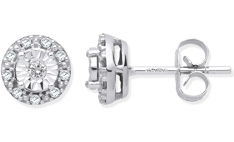 9ct White Gold Diamond Stud Earrings