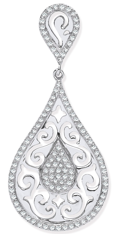 9ct White Gold Diamond Drop Earrings