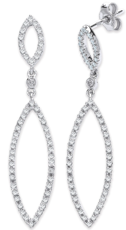 9ct White Gold Diamond Drop Earrings