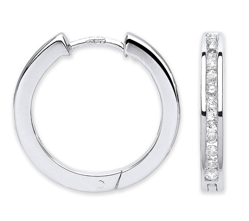 9ct White Gold Diamond Hoop Earrings