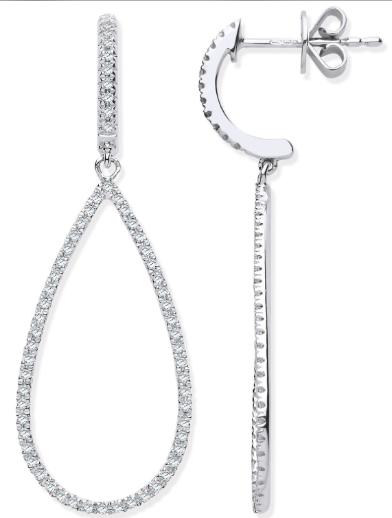 9ct White Gold Diamond Drop Earrings