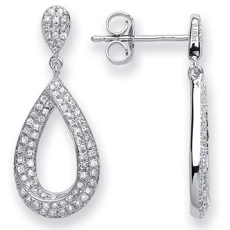 9ct White Gold Diamond Drop Earrings